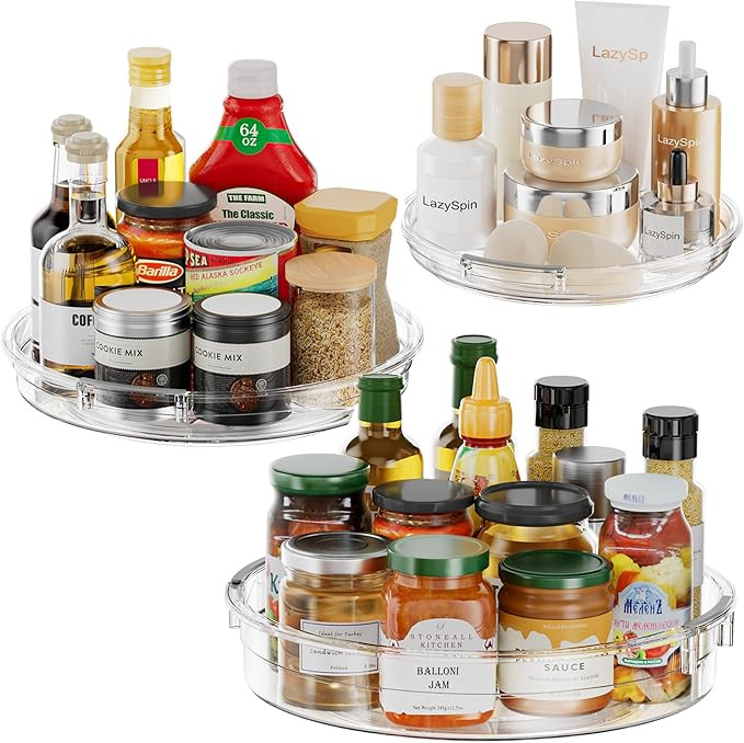 3 Pack Lazy Susan Organizer, Clear Lazy Susan Turntable Organizer for Cabinet, Kitchen, Refrigera... | Amazon (US)