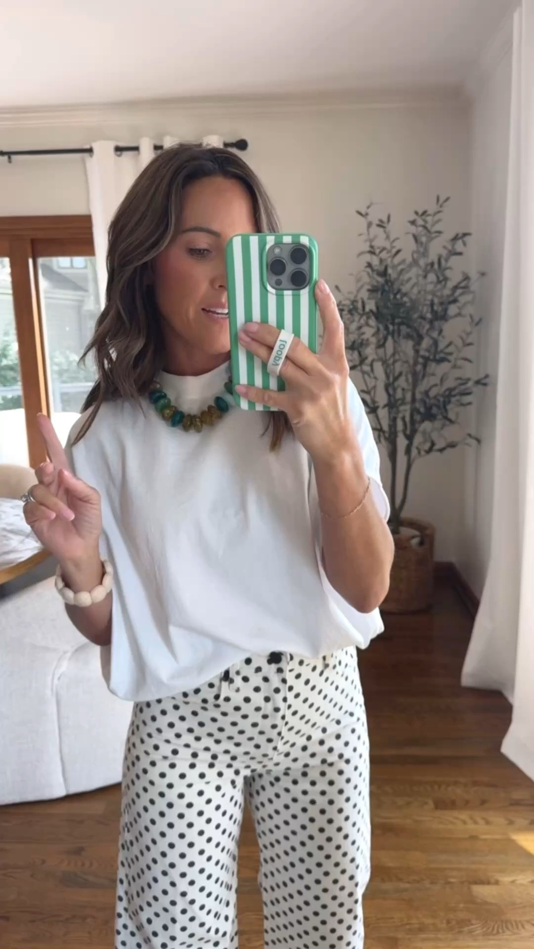 Down one size to 24 in these polka dot jeans. I’m 5’3”
XS tee

#LTKootd #LTKmomlife #LTKSeasonal