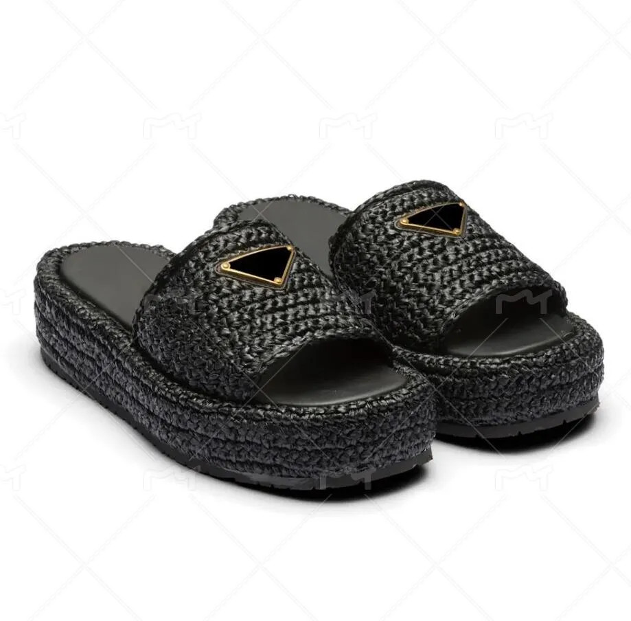 luxury Designer Slippers triangle weave Slipper Straw Raffias sandals man women Summer Casual pla... | DHGate