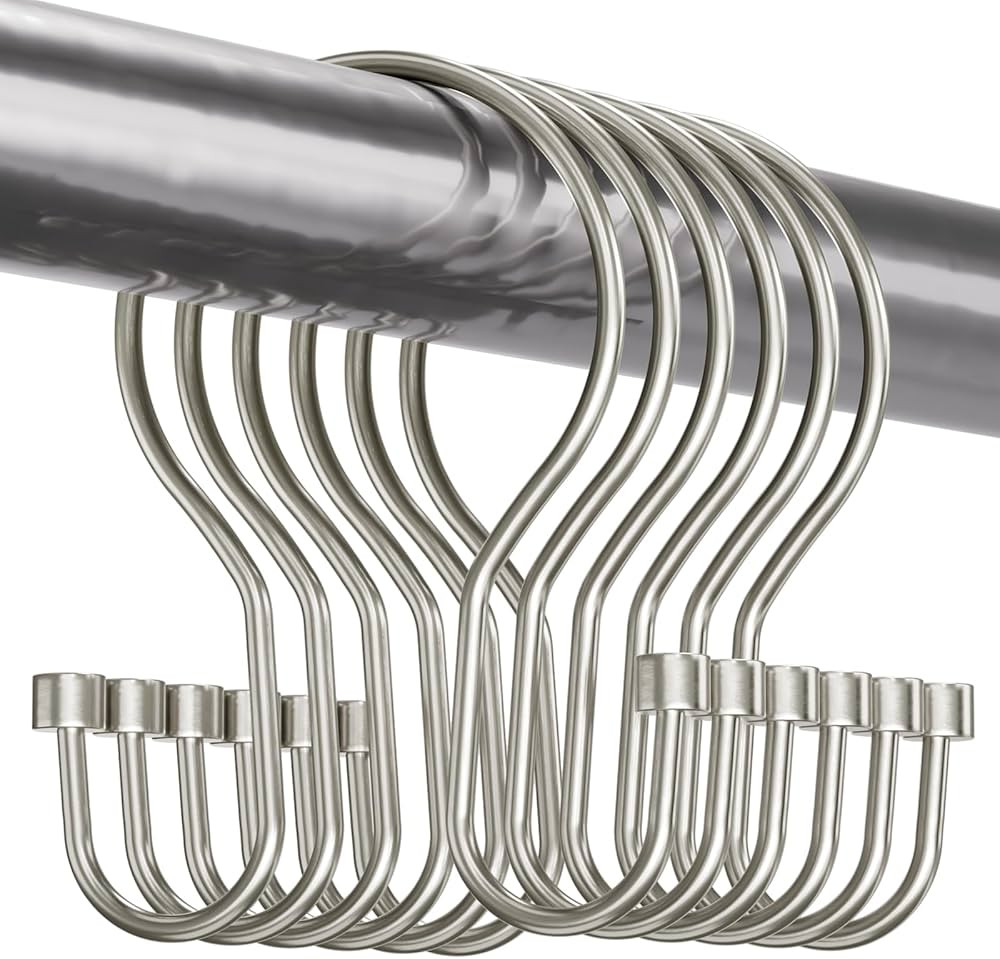 Bathway Shower Curtain Hooks Nickel Shower Curtain Rings with Cylindrical Design, 12Pcs Metal Sho... | Amazon (US)