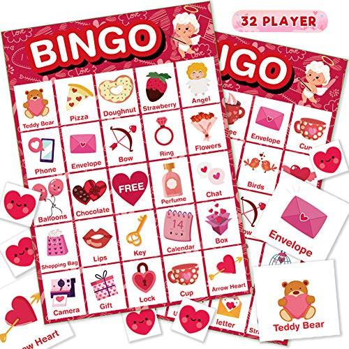 Officygnet Valentine's Day Bingo Game Cards, 32 Players for Kids Party Card Games, School Classroom Group Games, Family Activity, Valentines Party Favors Supplies | Amazon (US)