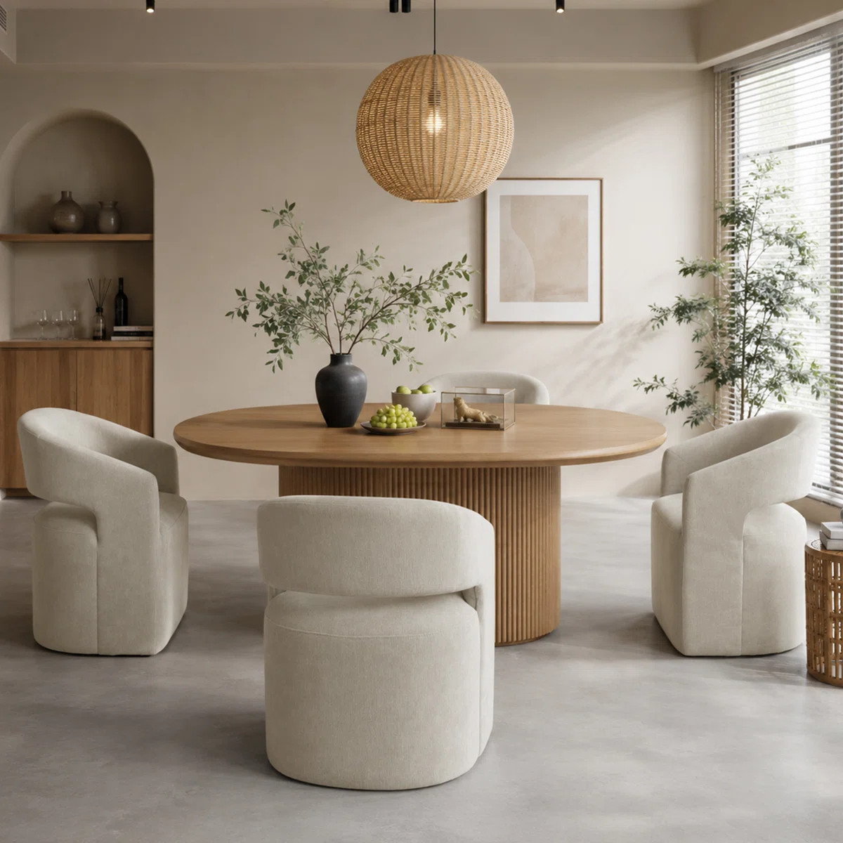 Fully Assembled Dining Chairs With Casters, Upholstered Solid Wood Barrel Armchair Set Of 4 For D... | Wayfair North America