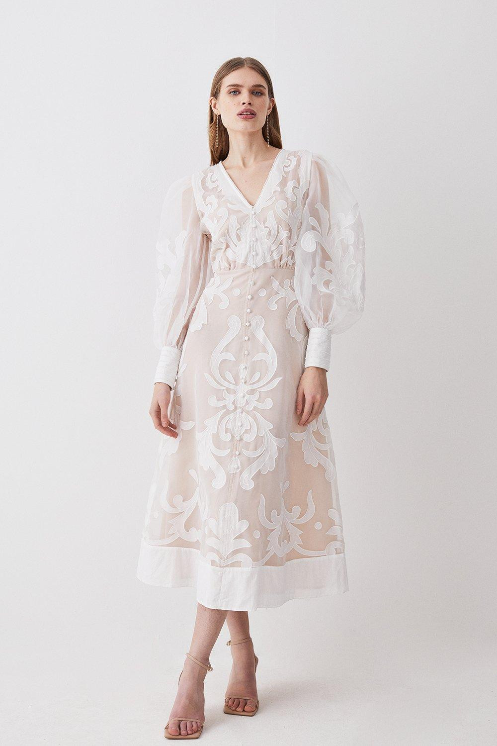 Applique Organdie Buttoned Woven Maxi Dress | Karen Millen UK + IE + DE + NL
