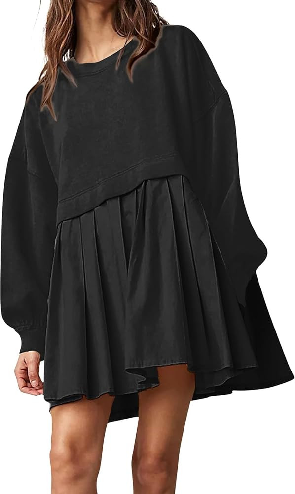 UOFOCO Womens Fall Sweatshirt Dress Long Sleeve Crewneck Pullover Tops Relaxed Fit Sweatshirts Knee  | Amazon (US)