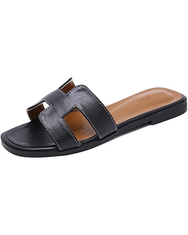 Stratuxx Kaze Womens Flat Sandals Flat Slide Sandals Band Sandals White Black Brown Metallic Sand... | Amazon (US)