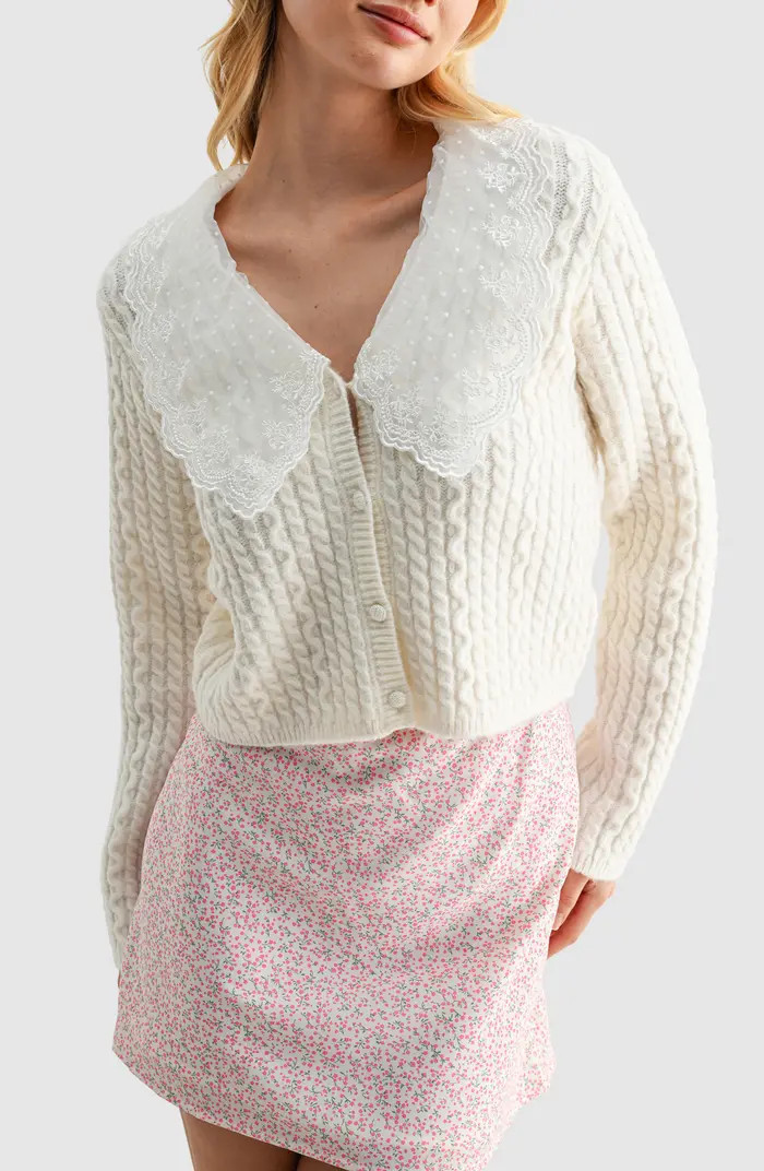 Lace Collar Cable Stitch Cardigan | Nordstrom