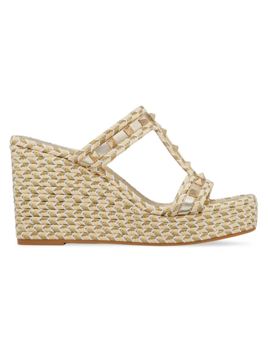 Shop Valentino Garavani Rockstud Laminated Nappa Wedge Sandals 90MM | Saks Fifth Avenue | Saks Fifth Avenue