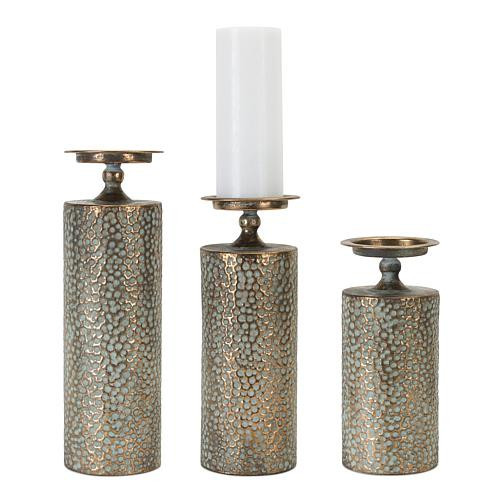 Melrose International Hammered Bronze Metal 3-piece Candle Holder Set | HSN