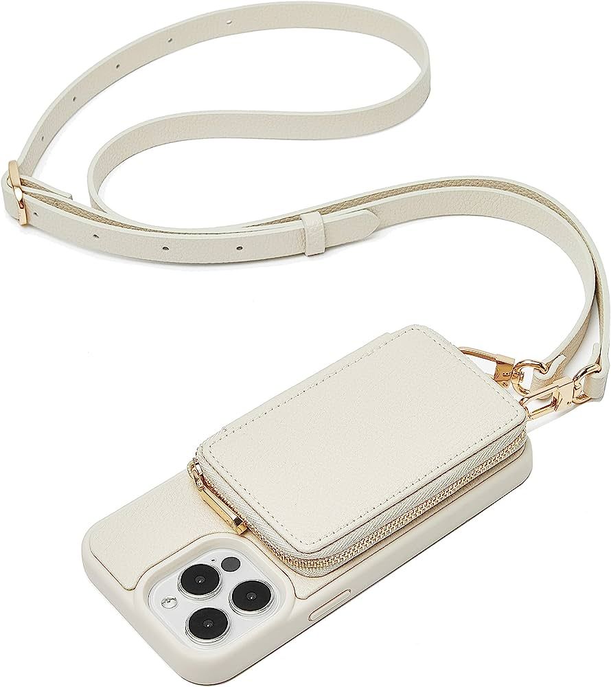 ZVE iPhone 13 Pro Crossbody Wallet Case, Zipper Leather Phone Case with RFID Blocking Card Holder... | Amazon (US)
