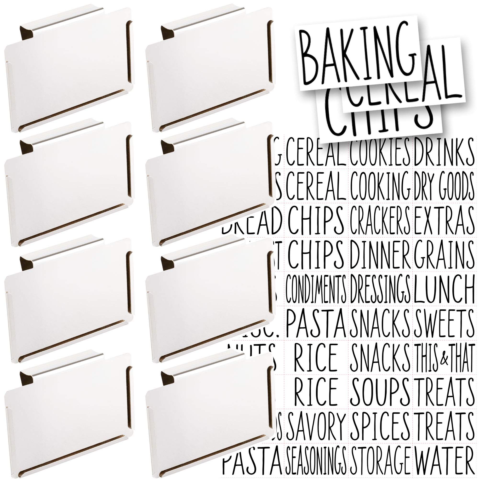 Talented Kitchen 8 White Label Holders, Basket Labels Clip On with 40 Black Pantry Labels. Remova... | Amazon (US)