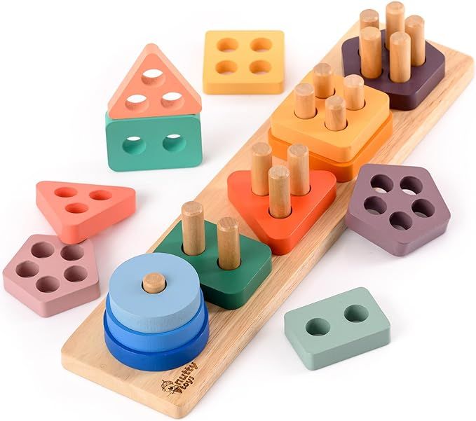 nutty toys Montessori Wooden Sorting & Stacking Toy - Top Learning Puzzle for 1-3 Year Olds - Sha... | Amazon (US)