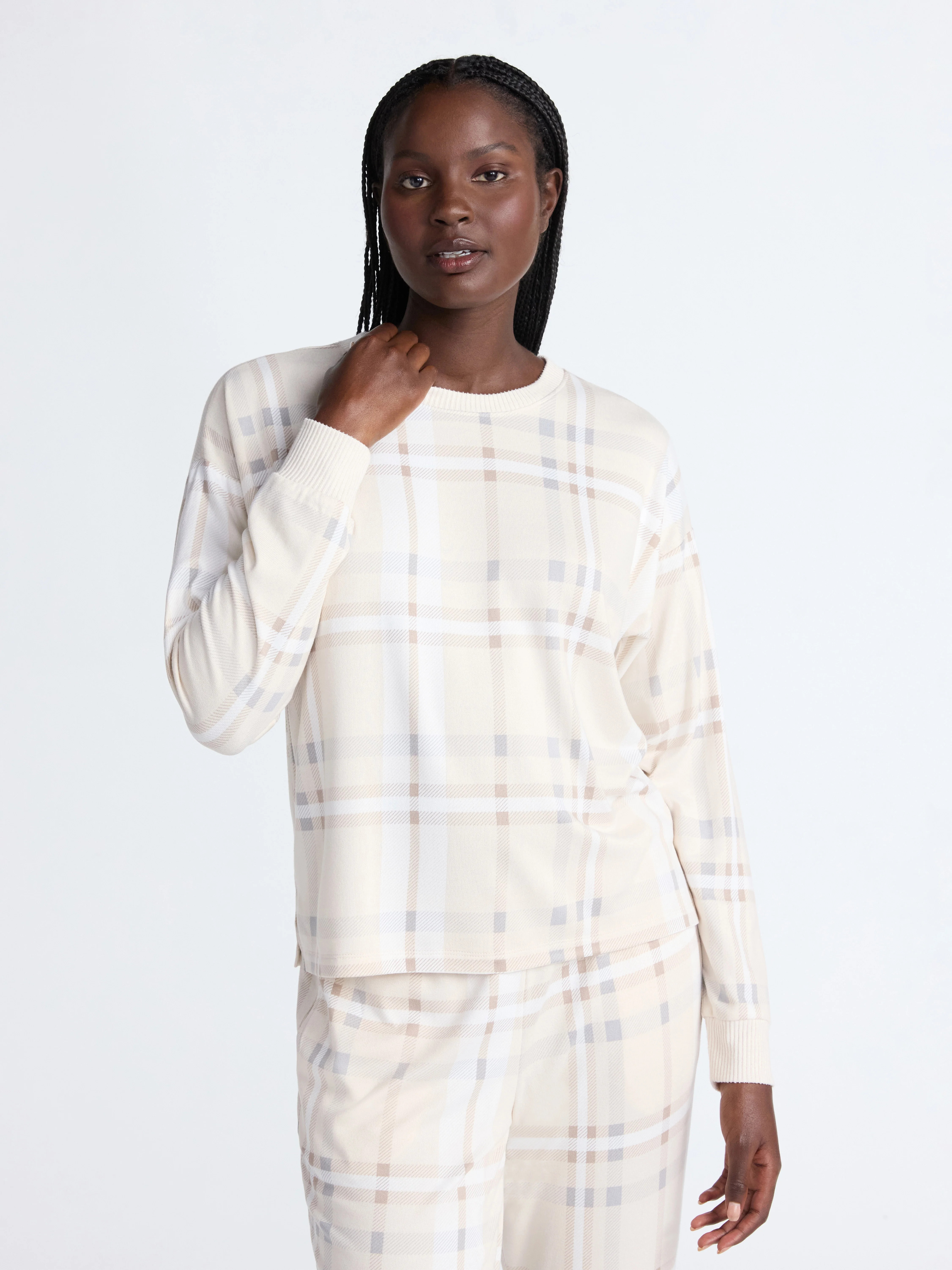 Joyspun Women's Cozy Lounge Collection Hacci Knit Sleep Top with Long Sleeves, Sizes XS-3X | Walmart (US)