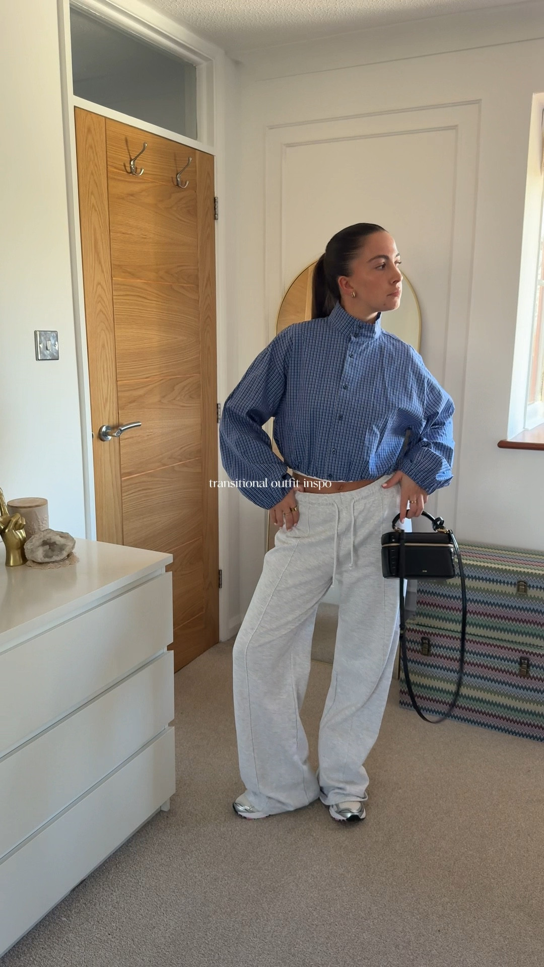 Transitional outfit - spring outfit - off duty - check shirt - grey joggers - layered 

#LTKstyletip #LTKspring