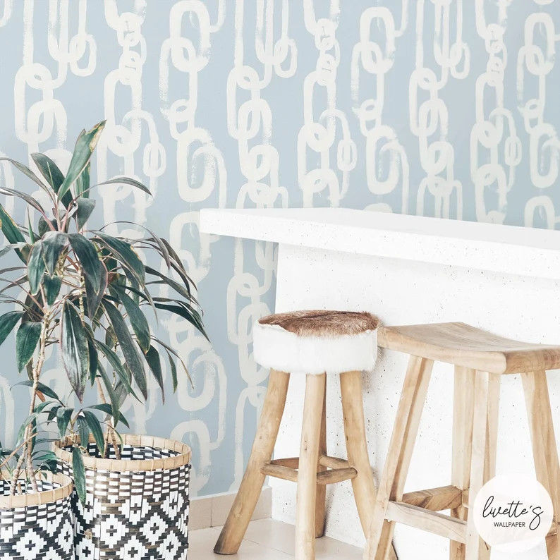Rain Blue Chain Design Removable Wallpaper, Coastal Collection, Self Adhesive or Traditional mate... | Etsy (US)