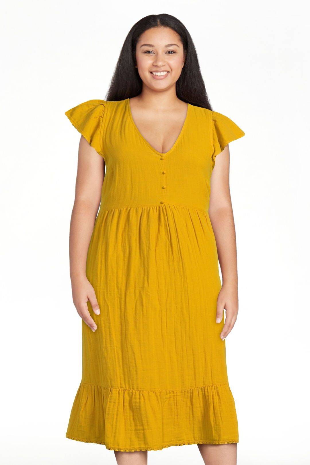 Time and Tru Women's Flutter Sleeve Midi Dress, Sizes XS-XXXL | Walmart (US)