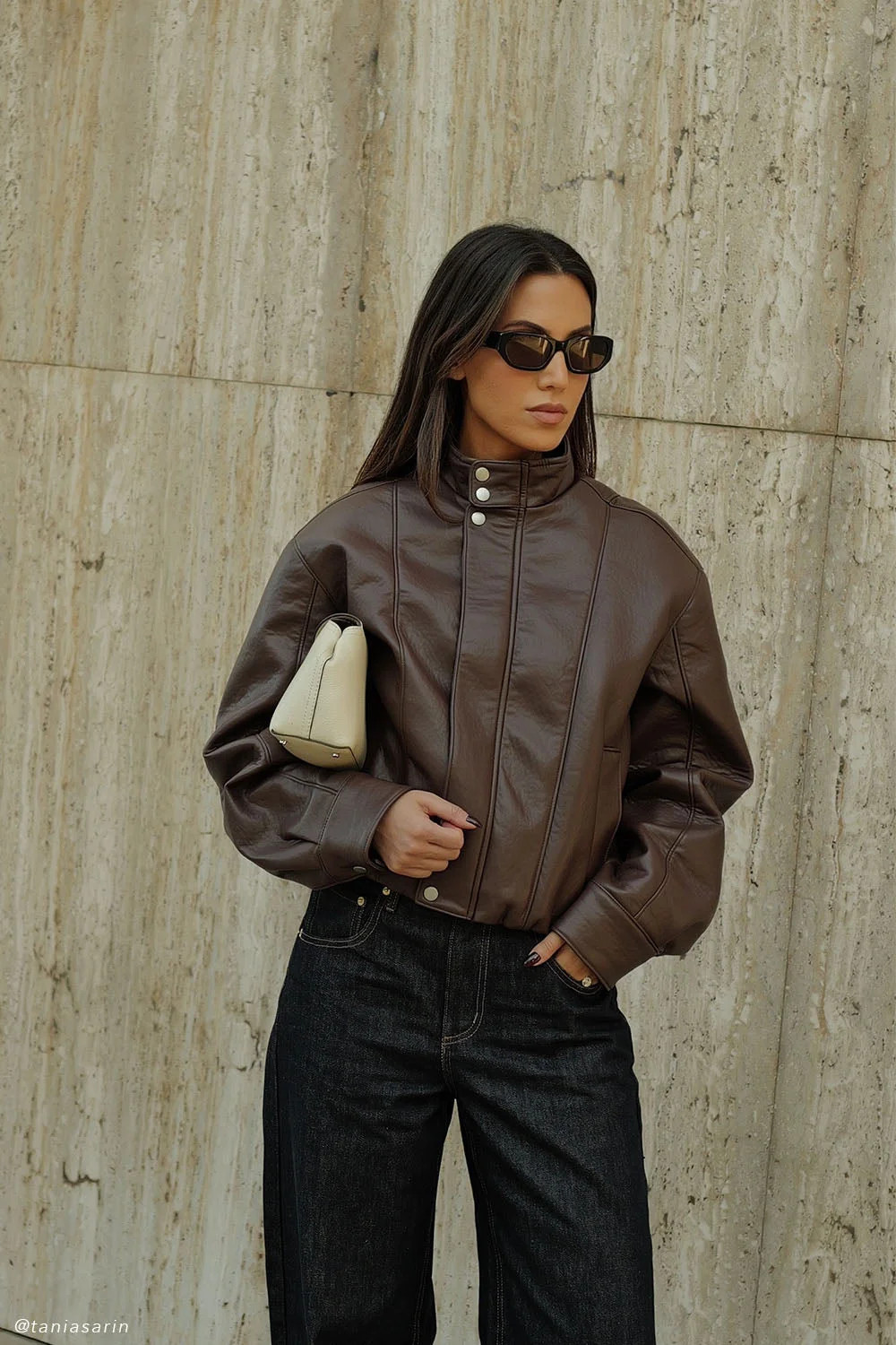 Curtis Faux Leather Bomber Jacket - Dark Chocolate | MESHKI US