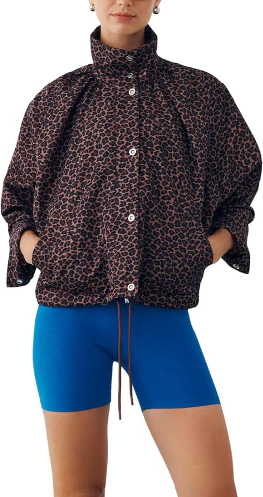 Womens Leopard Print Zip Up Lightweight Casual Cropped Jacket | Amazon (US)