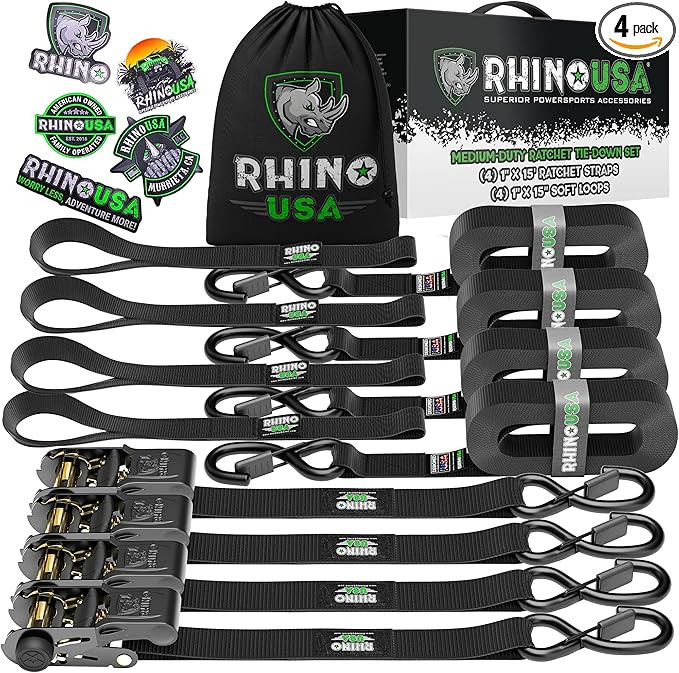 Rhino USA Ratchet Tie Down Straps (4PK) - 1,823lb Guaranteed Max Break Strength, includes (4) Pre... | Amazon (US)