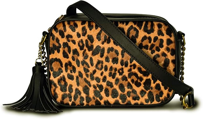 Leopard print Crossbody Bag Tassel Adjustable Strap womens Leather Messenger Shoulder cheetah pur... | Amazon (US)