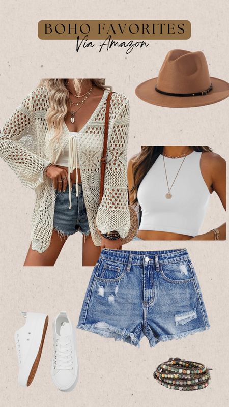 Boho Aesthetic 🤎
Crochete, neutrals, Felt hat, western, tank top, denim shorts, white sneakers, clean girl, boss babe, spring, summer , jewelry , earthy

#LTKSeasonal #LTKsalealert #LTKstyletip