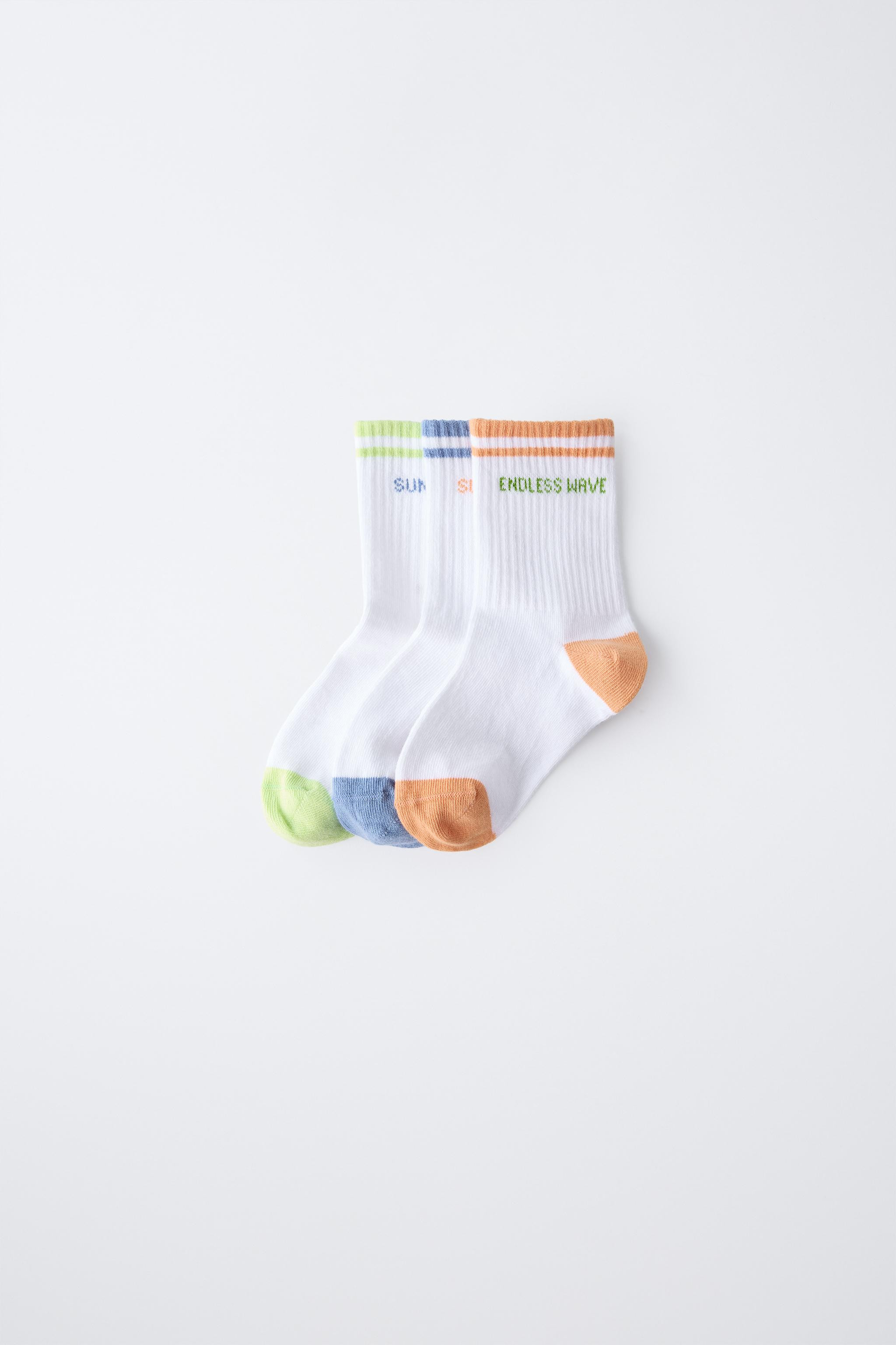 THREE-PACK OF STRIPED AND TEXT SOCKS | Zara US