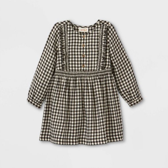 Toddler Girls' Sparkle Plaid Button-Front Long Sleeve Dress - Cat & Jack™ Cream/Black | Target