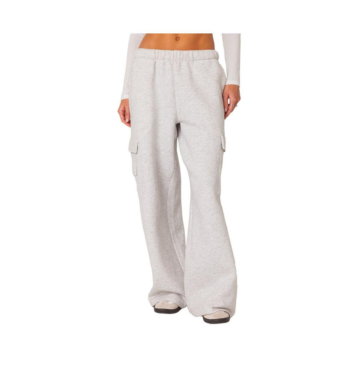 Edikted Women's Wide leg cargo sweatpants - Light-gray | Macy's