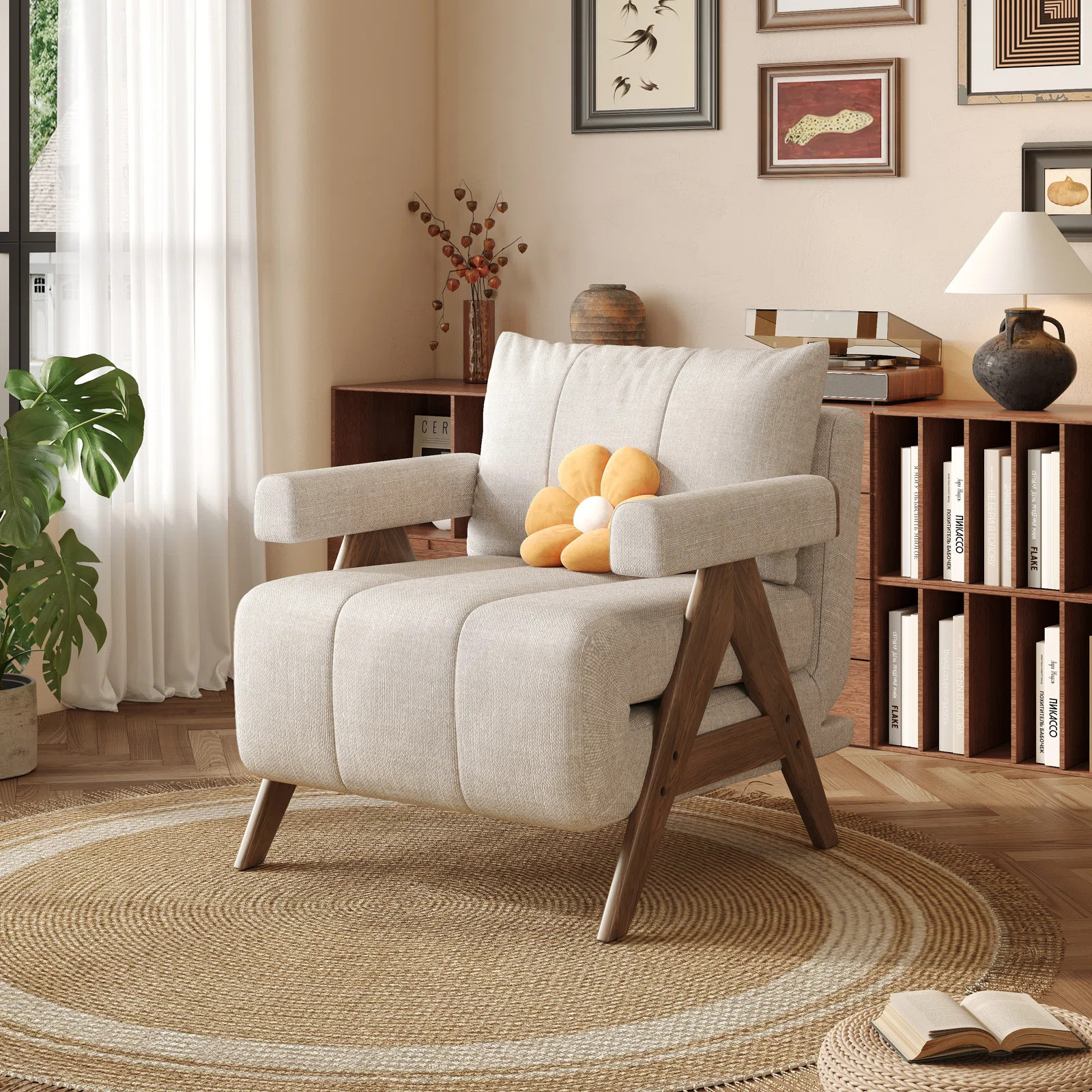 30.32''Single Cotton Linen Convertible Accent Sofa Bed ArmChair,Reclining Sleeper with Adjustable... | Wayfair North America