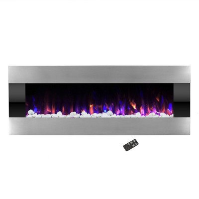 Wall-Mounted Electric Fireplace - Indoor LED Fireplace Heater with Remote, Crystals, and Adjustable Fire and Ice Flame Options by Northwest (Silver) | Target