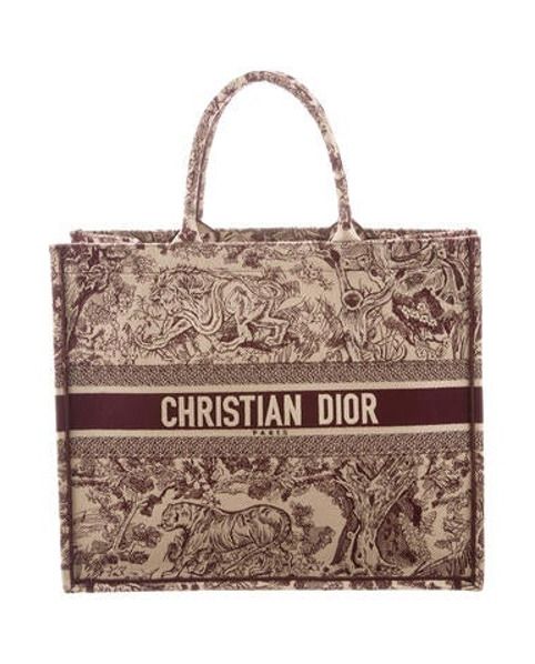 Christian Dior 2019 Embroidered Book Tote Red | The RealReal