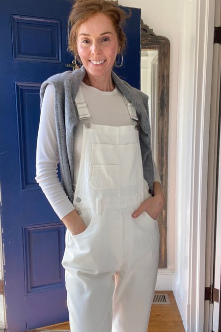 Simple overalls and a cashmere sweater are perfect for spring layering 
@amazon @onequince

#spring2024 #overalls #casual 

#LTKfindsunder50