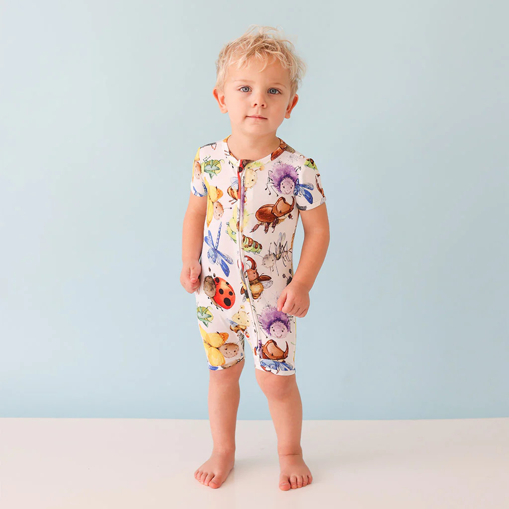 Bugs White Short Sleeve Short Baby Romper | Bentley | Posh Peanut