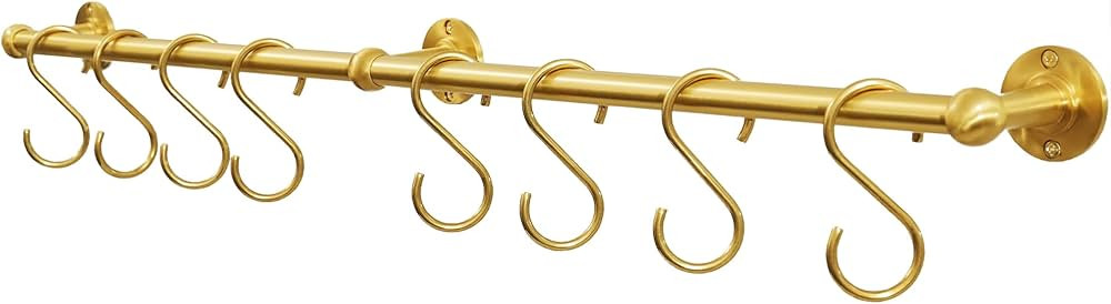31.0 Inch Brass Pot Rack with Hooks,Wall Kitchen Mounted Organizer,Segmented RailHanging Rack for... | Amazon (US)