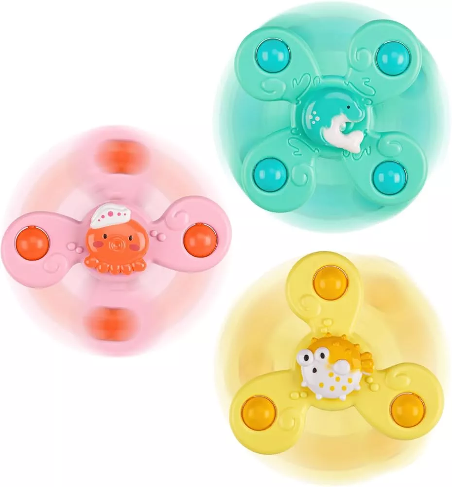 3 PCS Silicone Suction Cup Spinner Toys for 1 Year Old Boys, Spinning top  Baby