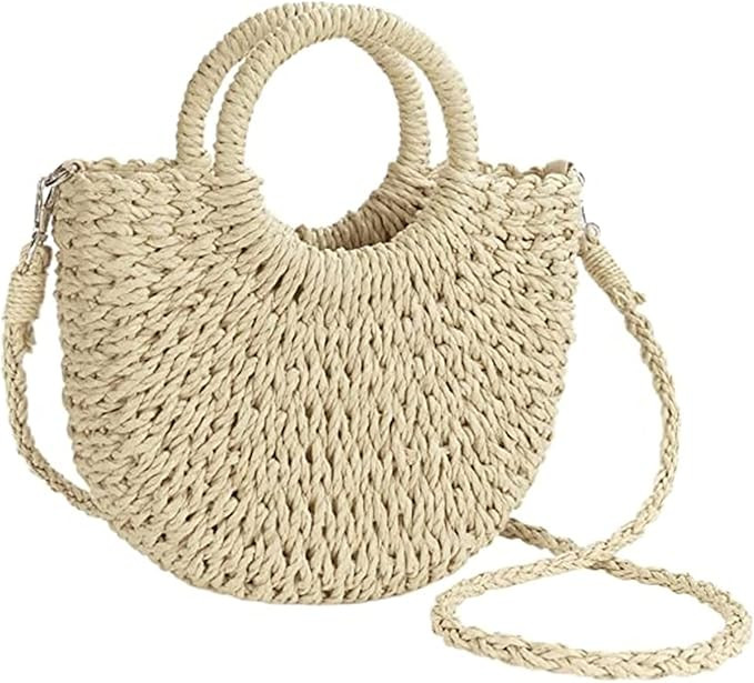 Straw Beach Bag for Women, Crochet Crossbody Bags Small Boho Purse,Top Handle Cute Woven Handbag ... | Amazon (US)