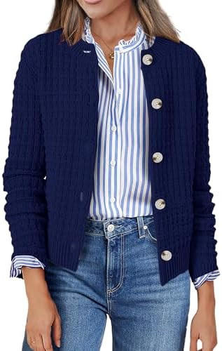 Zeagoo Women's 2025 Cardigan Sweaters Button Down Crew Neck Open Front Long Sleeve Knit Cropped J... | Amazon (US)