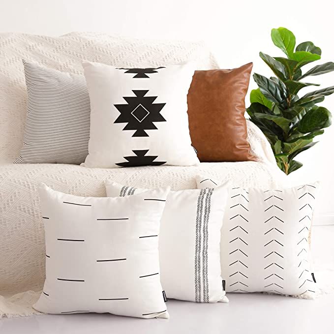 HOMFINER Decorative Throw Pillow Covers for Couch, Set of 6, 100% Cotton Modern Design Stripes Ge... | Amazon (US)