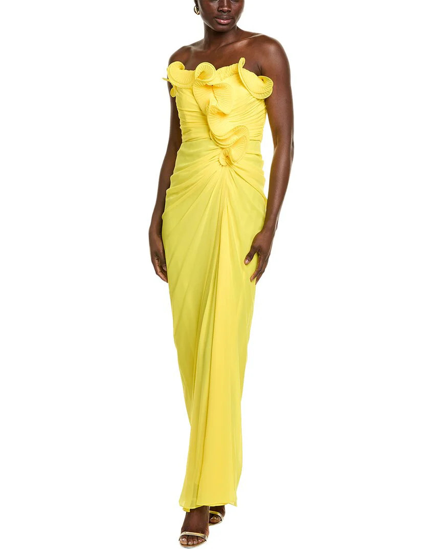 Badgley Mischka Draped Ruffle Gown | Shop Simon