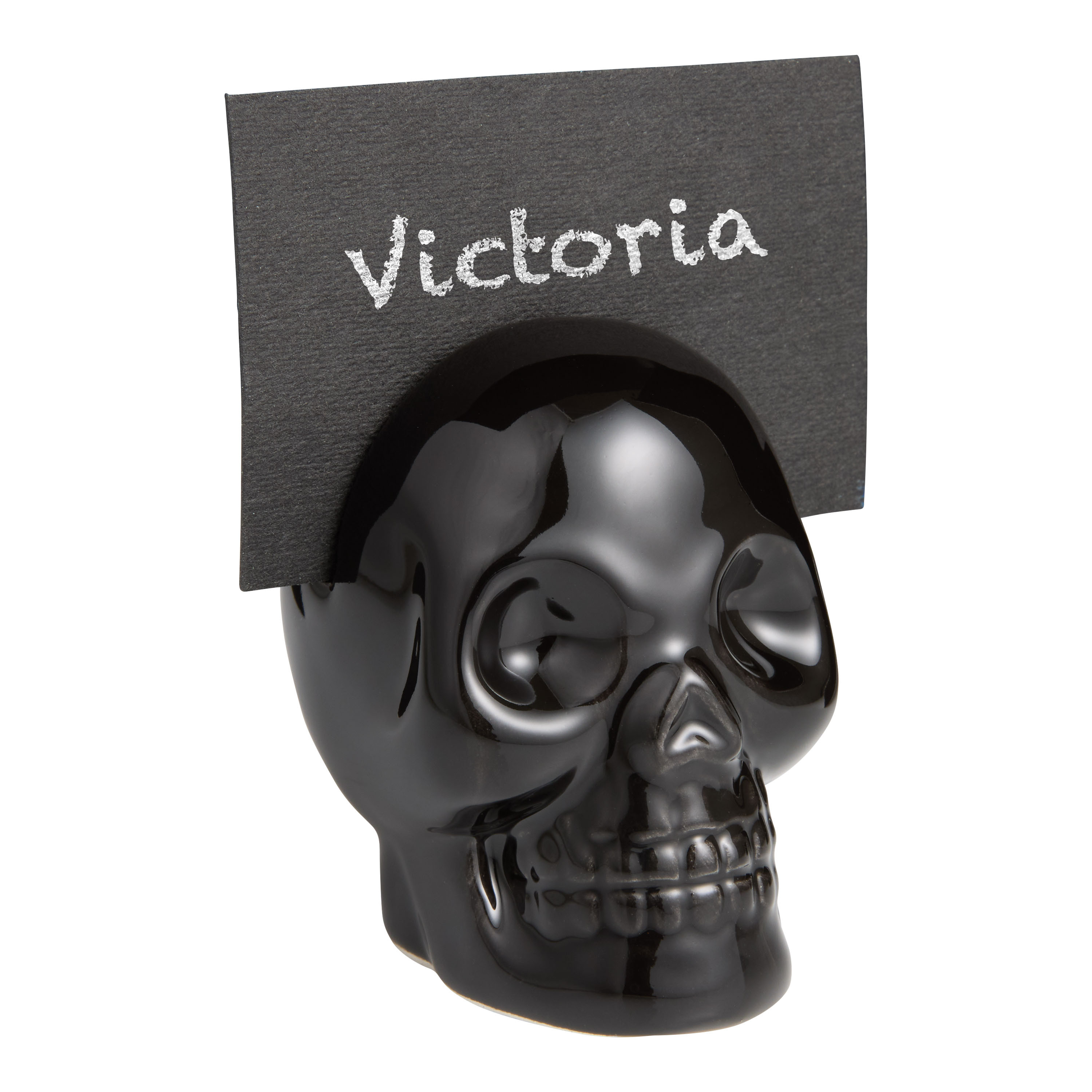 Black Ceramic Skull Place Card Holder Set of 2 | World Market