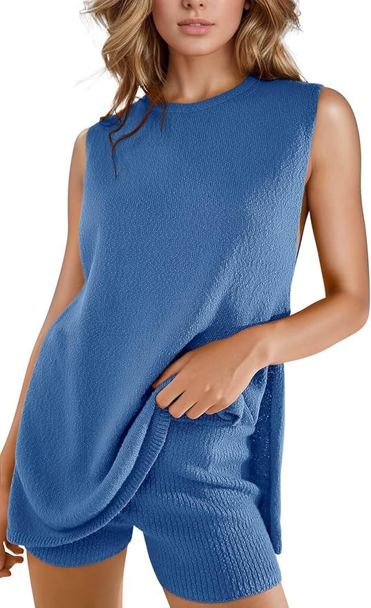 Imily Bela Womens Summer Sweater Sets Sleeveless Knit Tank Tops Matching Shorts 2 Piece Beach Vac... | Amazon (US)