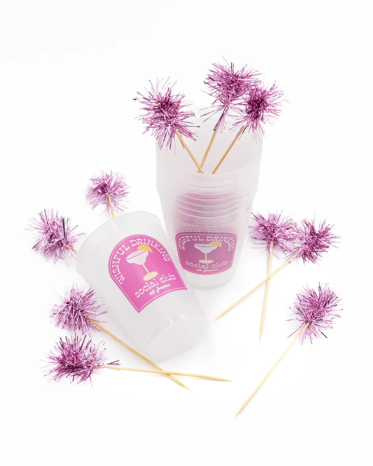Wishful Drinking Reusable Stackable Cups with Pom Pom Stirs | Packed Party