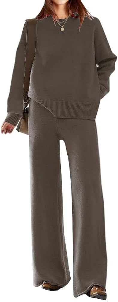 Womens Elegant Lounge Sets Knitted Sweatsuit Sets 2 Piece Outfits with Sweater Tops and Wide Leg ... | Amazon (US)