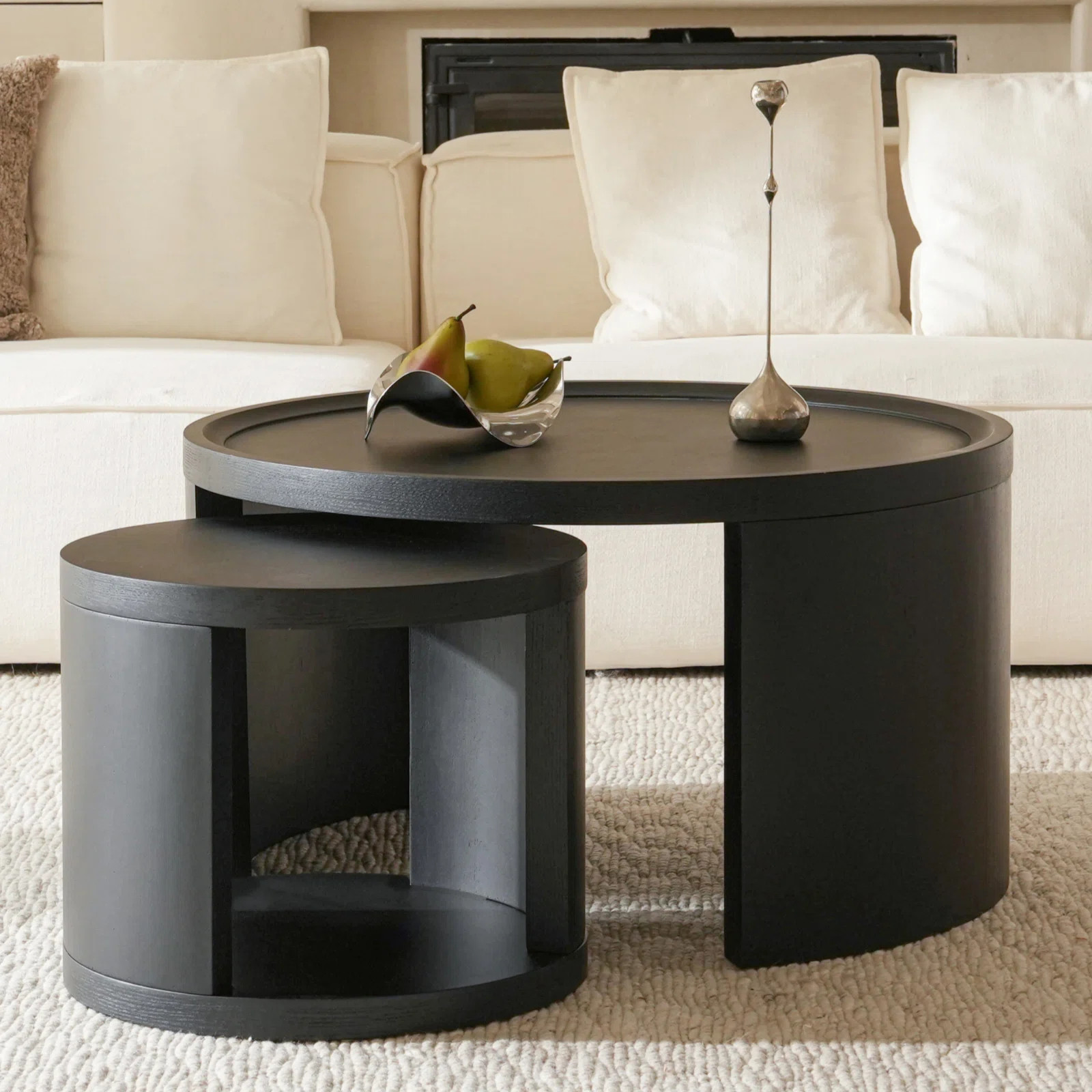 Round Nesting Coffee Table Set Of 2,31.5" Large & 18" Small Low Tables With Wood Look Top,Space-S... | Wayfair North America