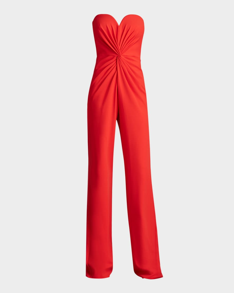 Tadashi Shoji Strapless Twist-Front Crepe Jumpsuit | Neiman Marcus
