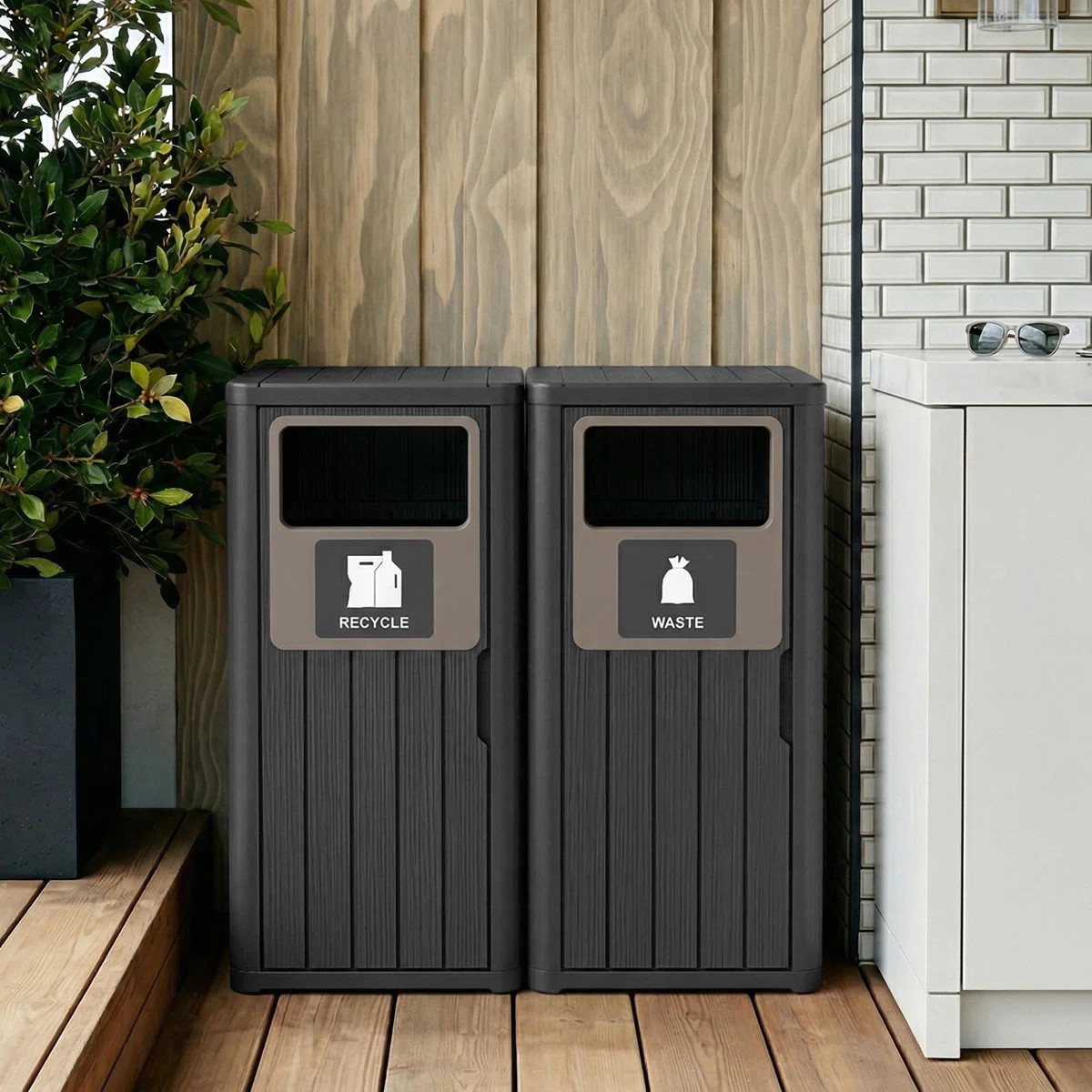 33.08"W  Waterproof Weather-Resistant Outdoor Indoor Resin Trash Can(Black) | Wayfair North America