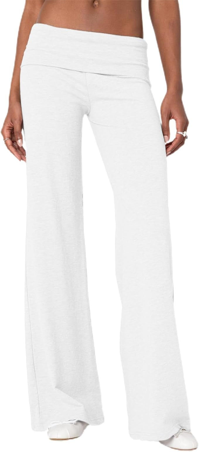 DSORVICD Women Fold Over Leggings Low Rise Wide Leg Flared Sweatpants Lounge Yoga Pants Back to S... | Amazon (US)