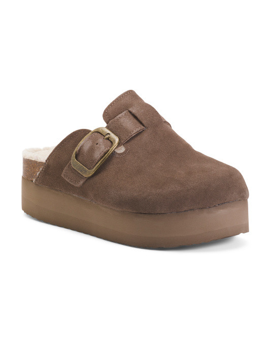 Suede Granola Faux Fur Lined Platform Clogs | TJ Maxx
