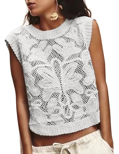 Womens Hollow Out Crochet Tops Cap Sleeve Knit Beach Bikini Cover Up Top Shirt | Amazon (US)