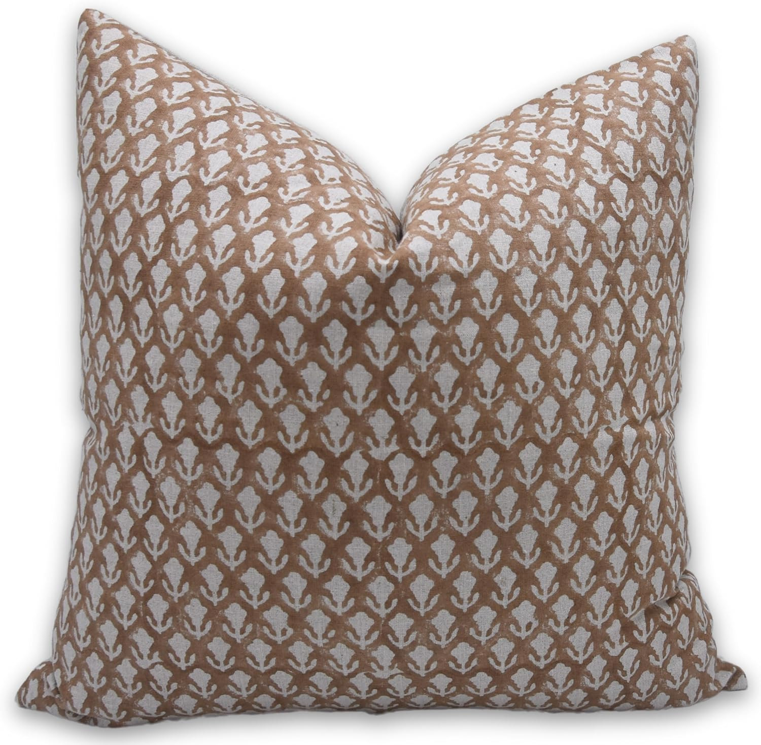 Handmade Floral Block Print 20x20 Pure Linen Vintage Throw Pillowcase Cushion Cover, Fall Decoration for Sofa, Couch, Balcony, Outdoor, Living Room, Home Décor, Farmhouse, Trishul, Brown | Amazon (US)
