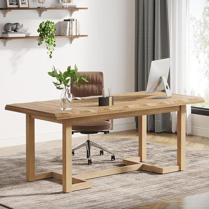 Tribesigns 63 Inches Computer Desk, Rectangular Writing Table with Solid Wood Legs and Thickened ... | Amazon (US)